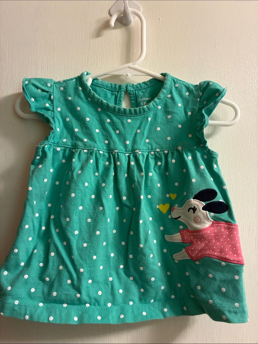 Carter's Teal Polka Dot Top with Puppy Appliqué